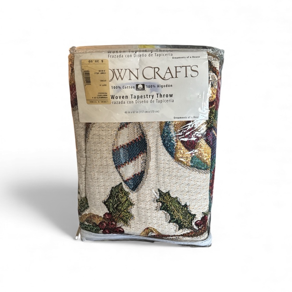 Crown Crafts Holiday Tapestry Jacquard Woven Throw 100% Cotton NIB Made in USA